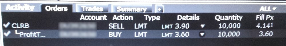 CLRB Trade Screenshot